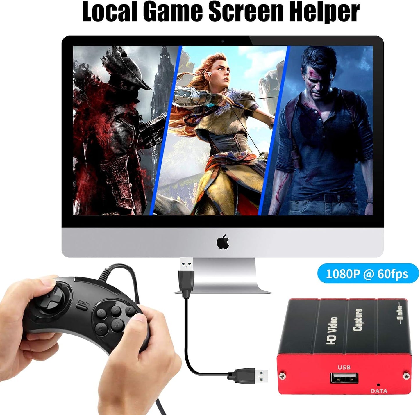 USB3.0 HDMI Video Capture Card for Nintendo Switch, 1080P 60FPS HD Game Capture Device Cam Link With HDMI Passthrough Work with DSLR Xbox PS4 for OBS Twitch Game Live Streaming and Recording