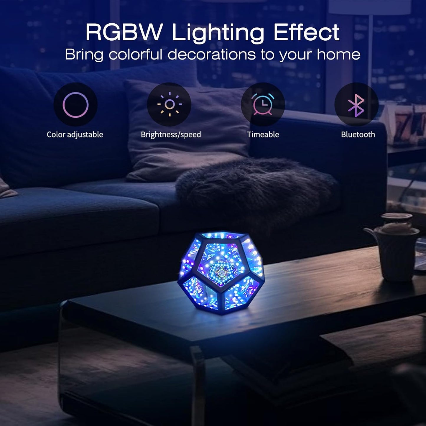 MITO Infinity Mirror Light Dodecahedron, RGBW Cube Light Decor for Gaming | Music sync RGBW audio visualizer, 258 Dynamic effects, APP controlled, Multi-scene decor, Portable, Birthday Christmas Gift