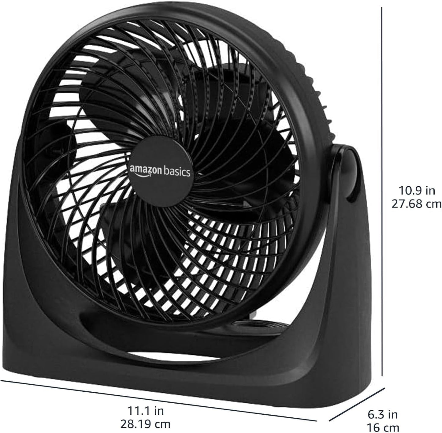 Amazon Basics Air Circulator Desk Fan for Bedroom, Home and Office, 90-Degree Tilt Head, 3 Speed Settings, Cooling, 35 Watts, Black, 11.1"W x 6.3"D x 10.9"H