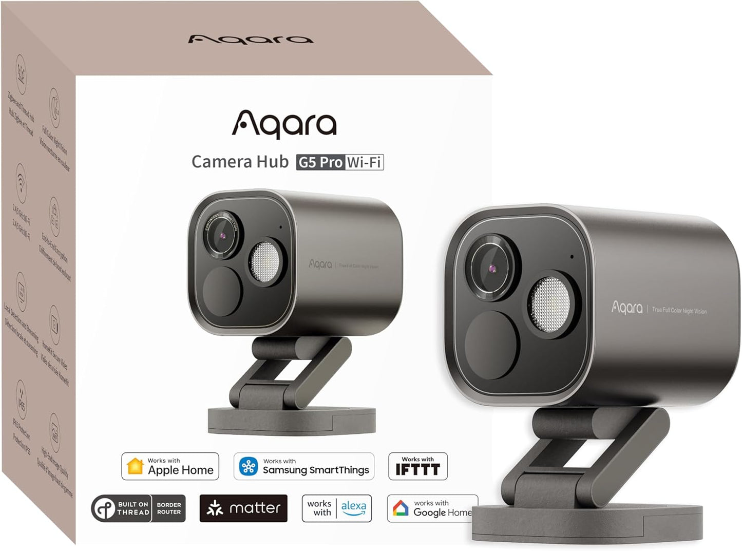 Aqara 4MP Camera Hub G5 Pro WiFi, True Color Night Vision Security Camera | 2.4/5Ghz WiFi, HomeKit Secure Video, Thread Border Router, Local Detection,Thread/Zigbee, Supports Alexa,Google Home, Outdoor