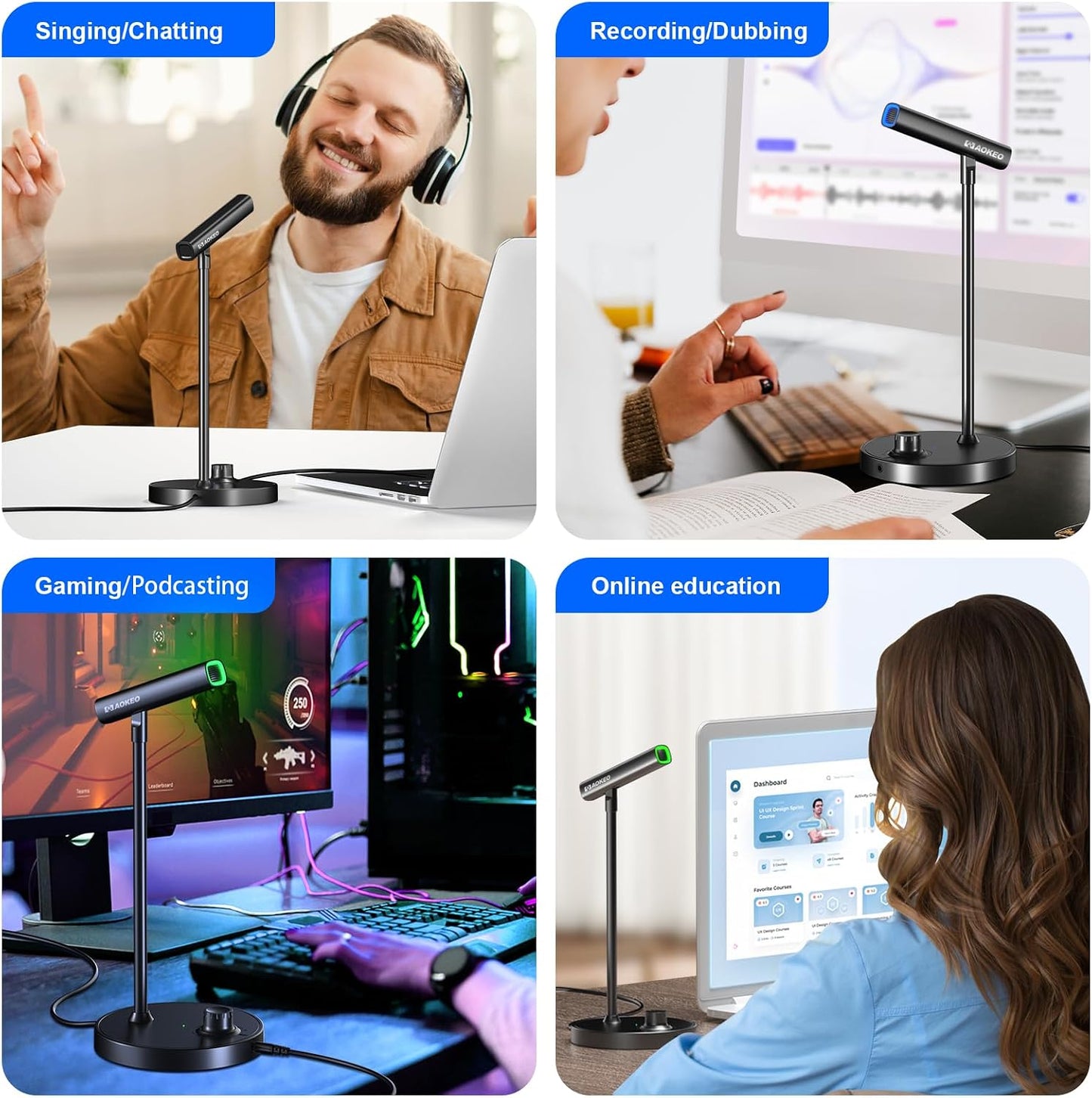 USB Desktop Microphone, Computer Microphone for PC with Noise Cancellation & Click to Mute Function for Recording, Gaming, Podcasting, Streaming, YouTube, Mac, Laptop