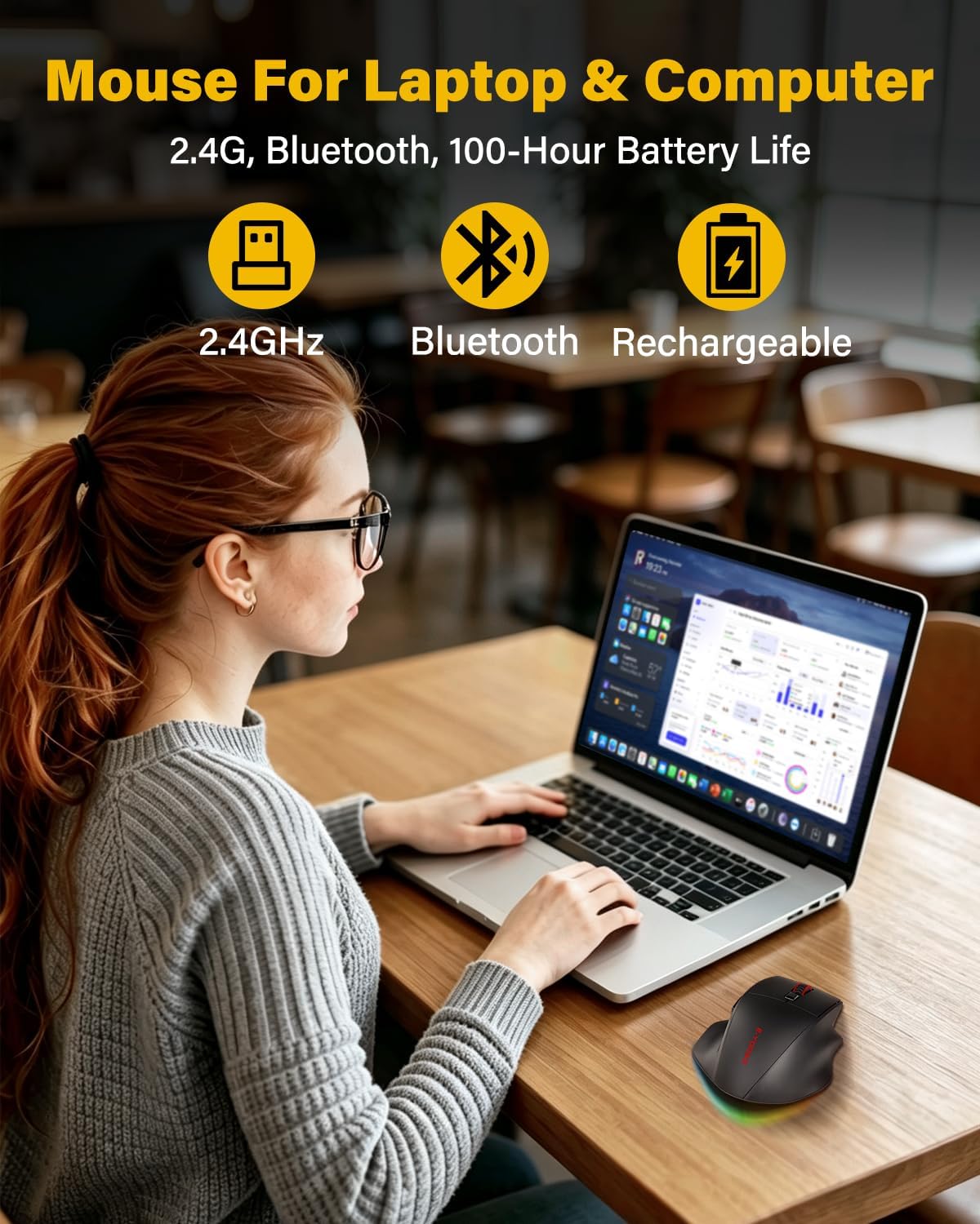 E-YOOSO X54 Rechargeable Ergonomic Wireless Bluetooth Wired Mouse | 1000mAH Big Battery,1K Polling,12K DPI,M/Large Hand,Quiet Clicks,RGB Lights,Mice for Laptop/Computer/PC/Macbook/Office/Gaming