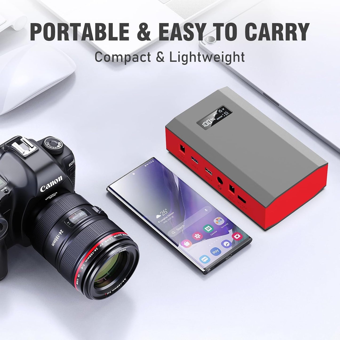 Portable Power Bank with AC Outlet, 65W Portable Laptop Charger Backup | 110V External Battery Power Pack Fast Charging Power Source for Outdoor RV Tent Camping Home Smart Device Emergency -Grey Red