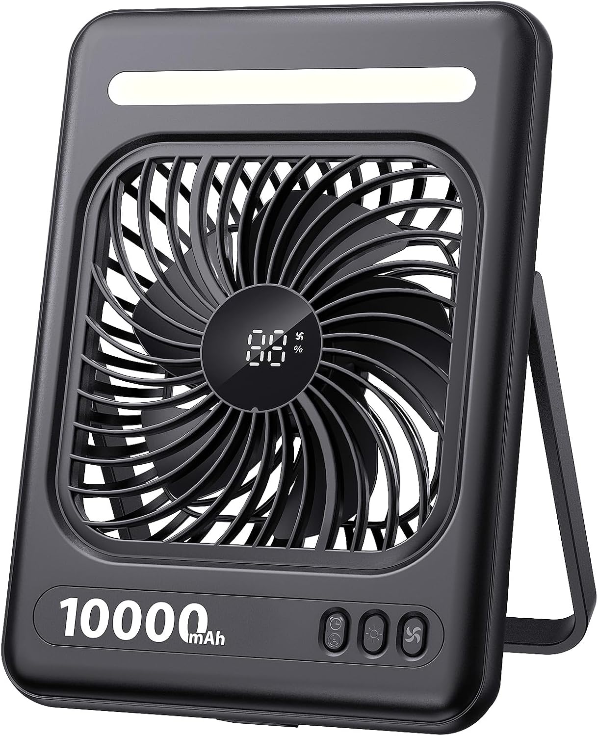 10000mAh Portable Travel Fan, 5 Speeds Strong Wind Cruise Fan with LED Lantern, 24H Runtime Personal Rechargeable Fan, 2/4/6/8H Timer, Ultra-thin Quiet Desk Fan for Camping, Office, Bedroom, Beach