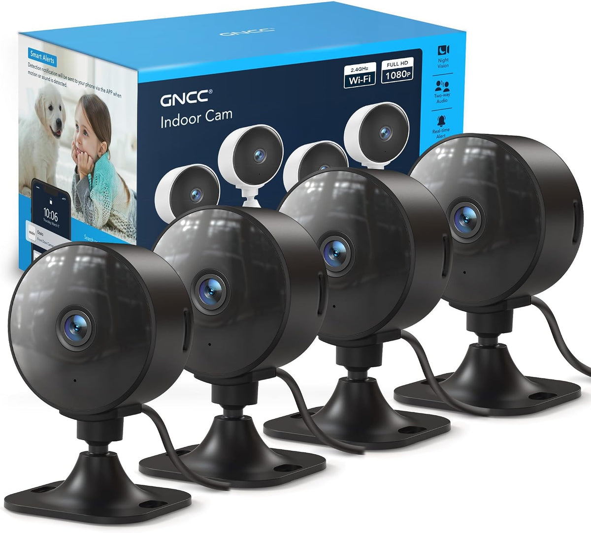 GNCC 2.4GHz Indoor Security Camera for Home, 1080P Baby & Pet Cam, 4-Pack