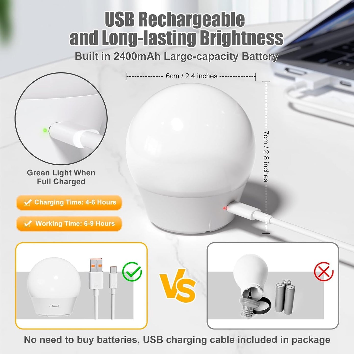 Brightown E26 Rechargeable Light Bulb with Remote and Timer | Magnetic Base, Battery Backup Bulb for Sconce, Lamps and Non-Hardwired Fixtures, 3 Color Temperatures + 9 RGB Colors, 2 Pack