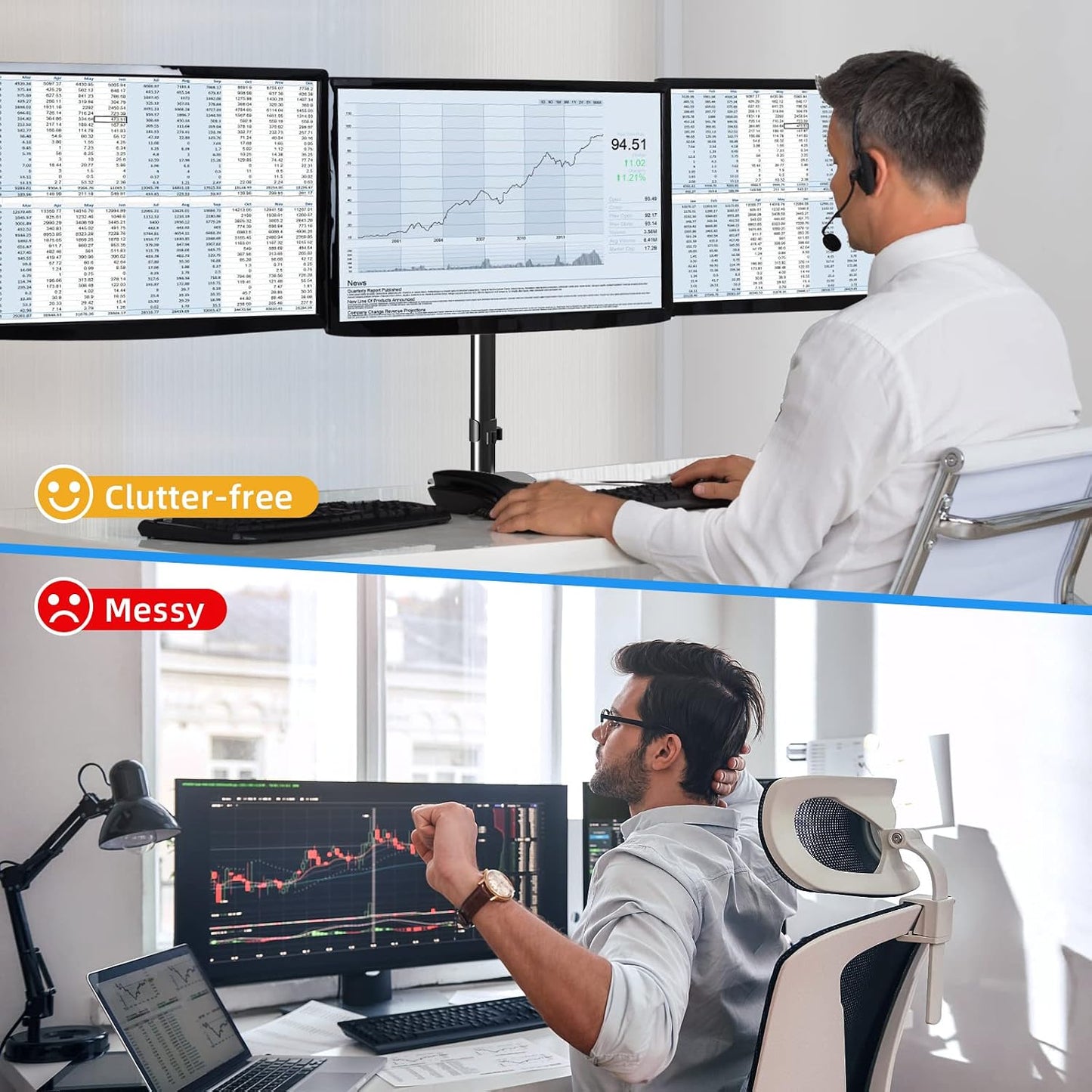 suptek Triple Monitor Mount for Most 17 to 32 inch Screens,Gas Springs Adjustment Triple Monitor Desk Mount Stand with Clamp & Grommet Kit,Black(MD8003)