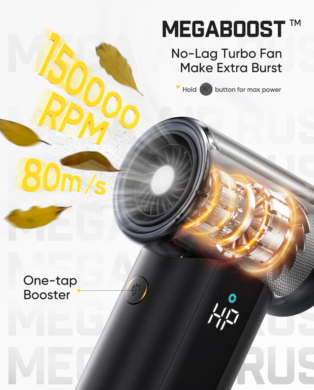 Fanttik B11 Pro Max Electric Air Duster (Black) | 150000RPM Brushless Motor, 100-Speed Adjustable, One-Tap Booster, 28.08Wh Rechargeable Battery for PC, Car & Home