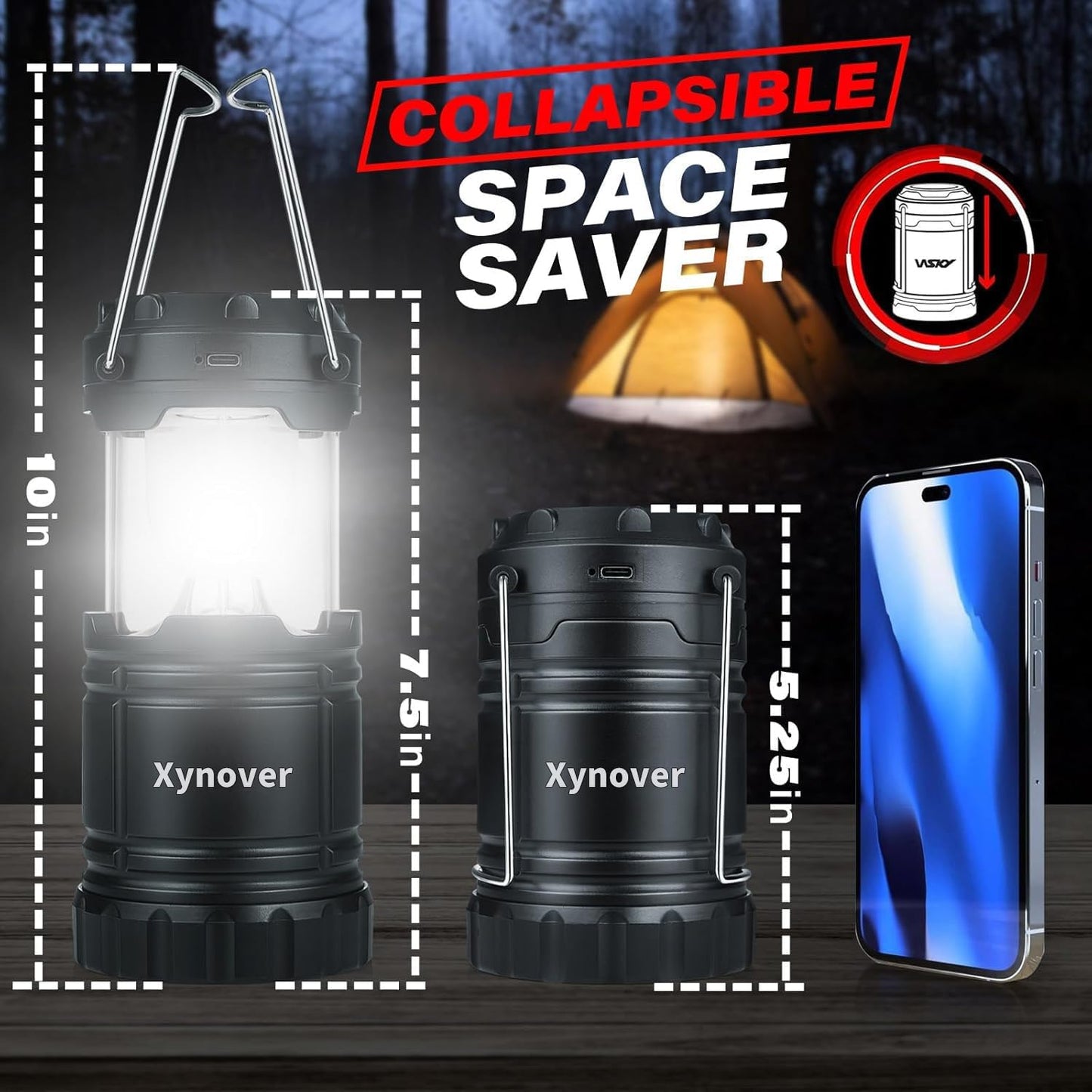 4-Pack Solar Camping Lanterns,Rechargeable LED with USB/Solar/AA Battery,Magnetic Base,Hanging Hook,Collapsible, Waterproof for Emergency, Hiking,Hurricane,Campsites,Lanterns for Power Outages