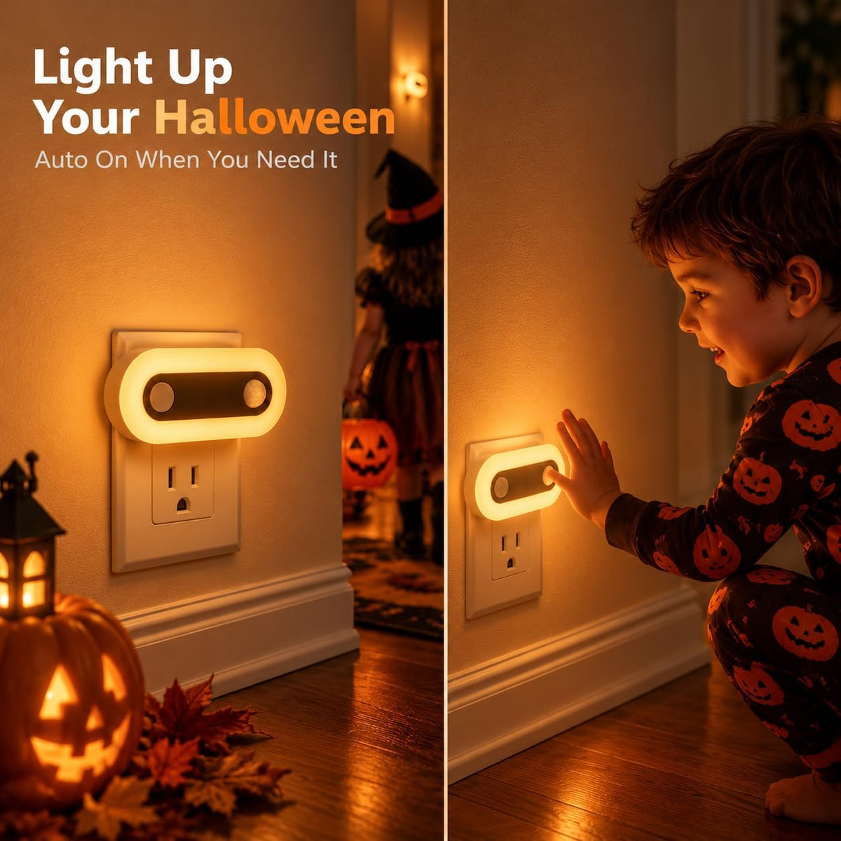 Plug in Night Light Halloween Amber Motion Sensor and Dusk to Dawn