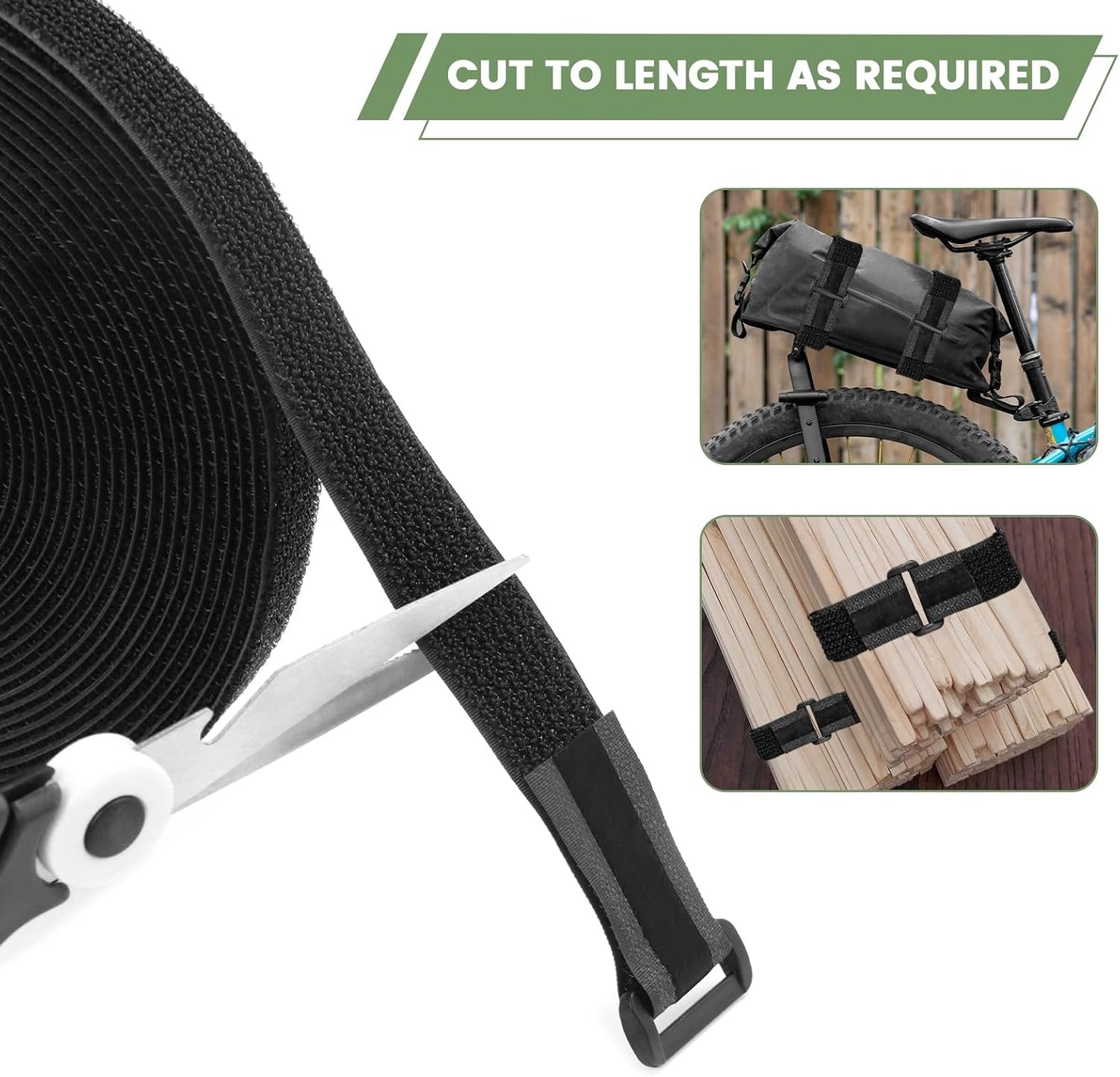 Heavy Duty Hook and Loop Cinch Straps with Non-Slip Rubber Backing | 1 in x 16 ft, 25 Buckles | Cut-to-Length Adjustable Straps for Fastening & Organizing | Black