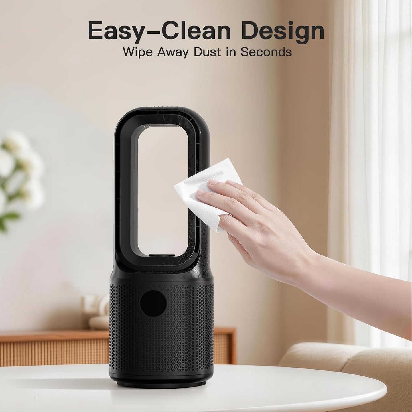 let'me Bladeless Desk Fan Small Quiet, 5-Speed Bedside Table Fan with 3-Level Brightness Night Light, 72° Oscillation, 9-Hour Timer, Wired Power with Adapter, Fan for Bedroom Office Home, 13x5 Inch