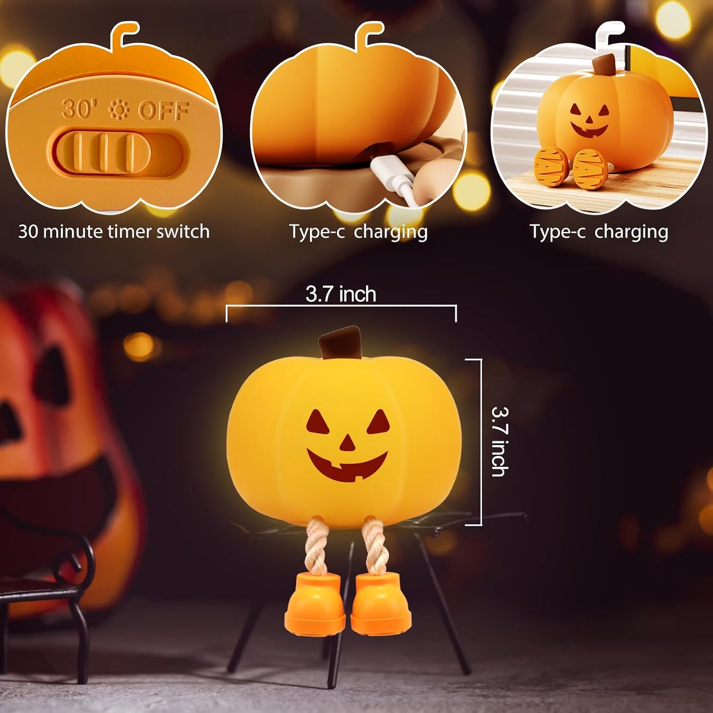 Pumpkin Night Light for Kids Cute Jack O Lantern Halloween Decor Nightlight for Baby Nursery Toddler Squishy Pumpkin Lights Cordless Rechargeable Dimmable Silicone Bedside Lamp Halloween Gifts