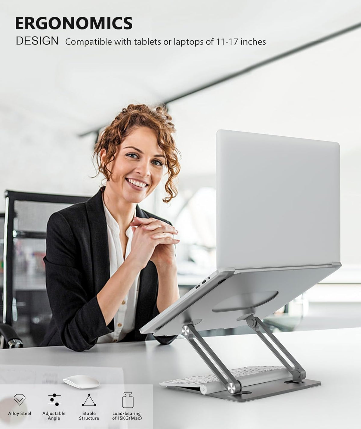BoYata Laptop Stand, Adjustable Multi-Angle Riser, Up to 17 Inches,Gray