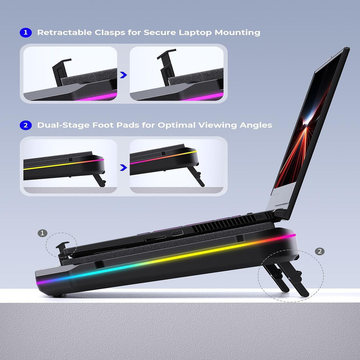 Cooling Pad for HP Omen 17 16 15 15t Transcend 14 16 MAX 16 Victus 15 16 Pavilion 14-17 inch Gaming Laptop,with Ultra Powerful Booster Turbo Fan,6 RGB Light Mode,Adjustable Speed,Touch Start