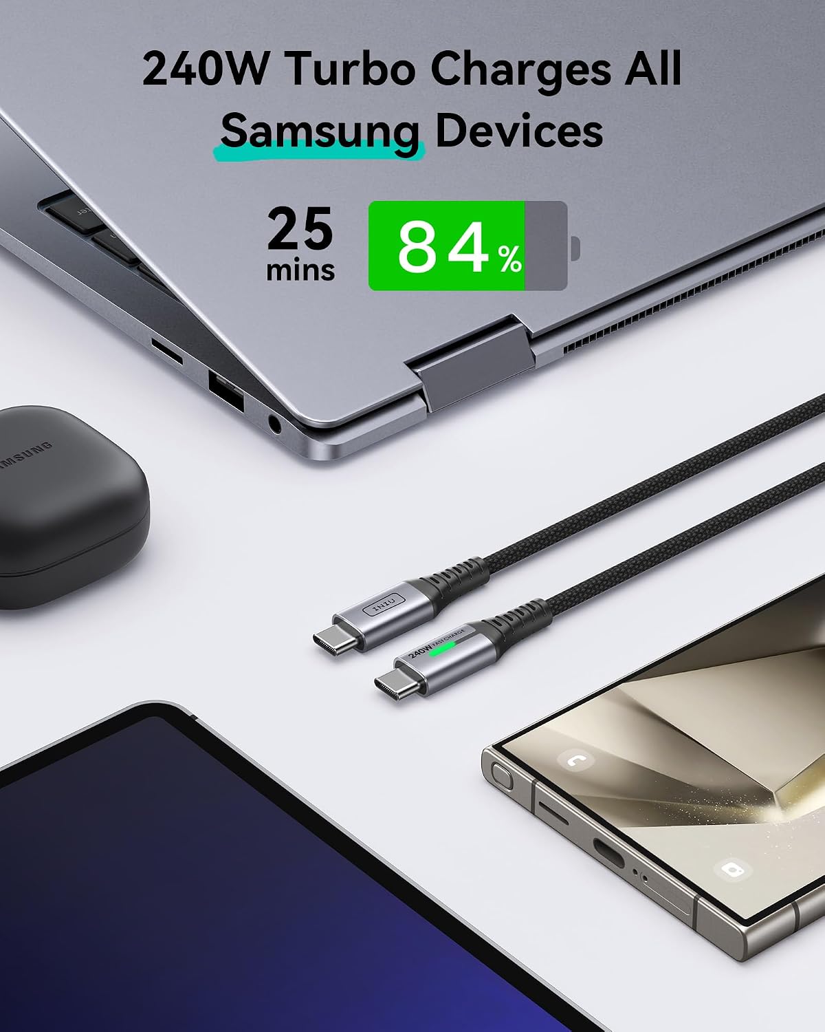 INIU 240W USB C to USB C Cable, [6.6ft+6.6ft] Fast Charging Type C Cord | Nylon Braided, Fast Charging, LED Indicator, USB-C Data Transfer, for iPhone 17 16 Pro, MacBook Pro, iPad, Samsung S26 etc