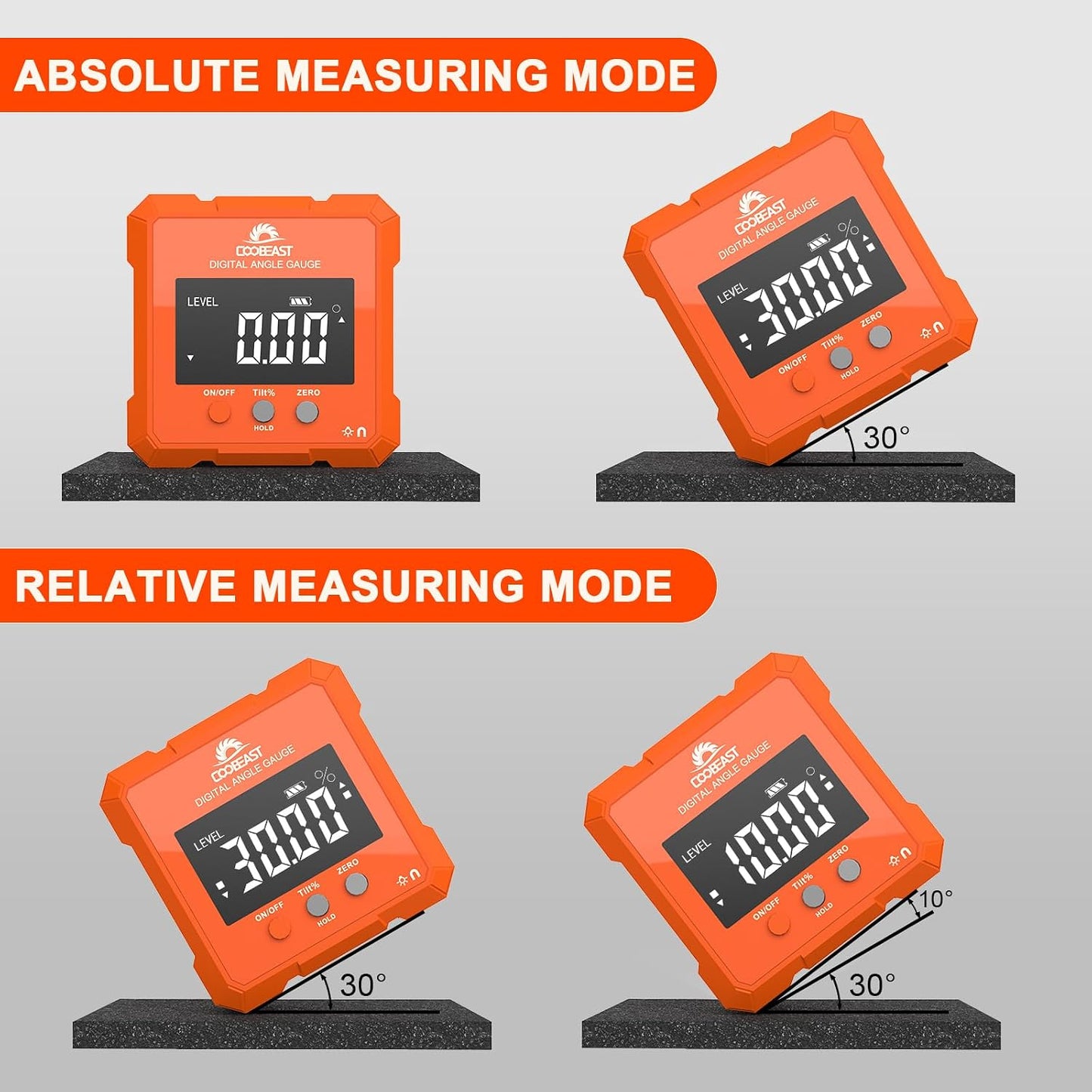 Digital Angle Finder Magnetic Base Compact Digital Level Protractor Orange | Angle Gauge with Backlight Compact Angle Measuring Tool Inclinometer for Woodworking Construction Table Saw gift for Men