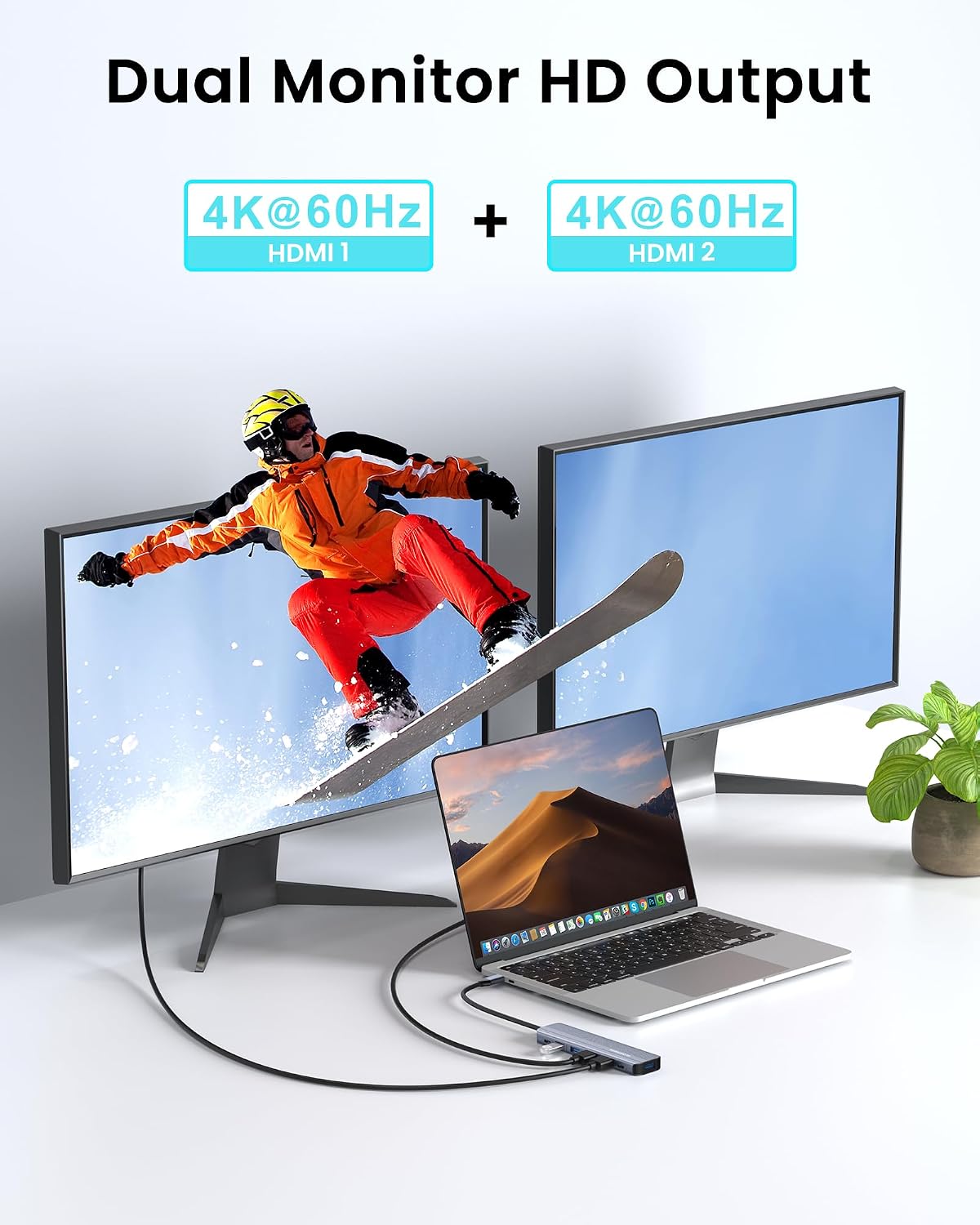 USB C Hub Docking Station Dual Monitor for Laptop, MacBook Air/Pro Dock Adapter Multiport Dongle with 2 HDMI Ports 4K 60Hz, 100W PD Charging, 3 USBA 3.0 & USBC