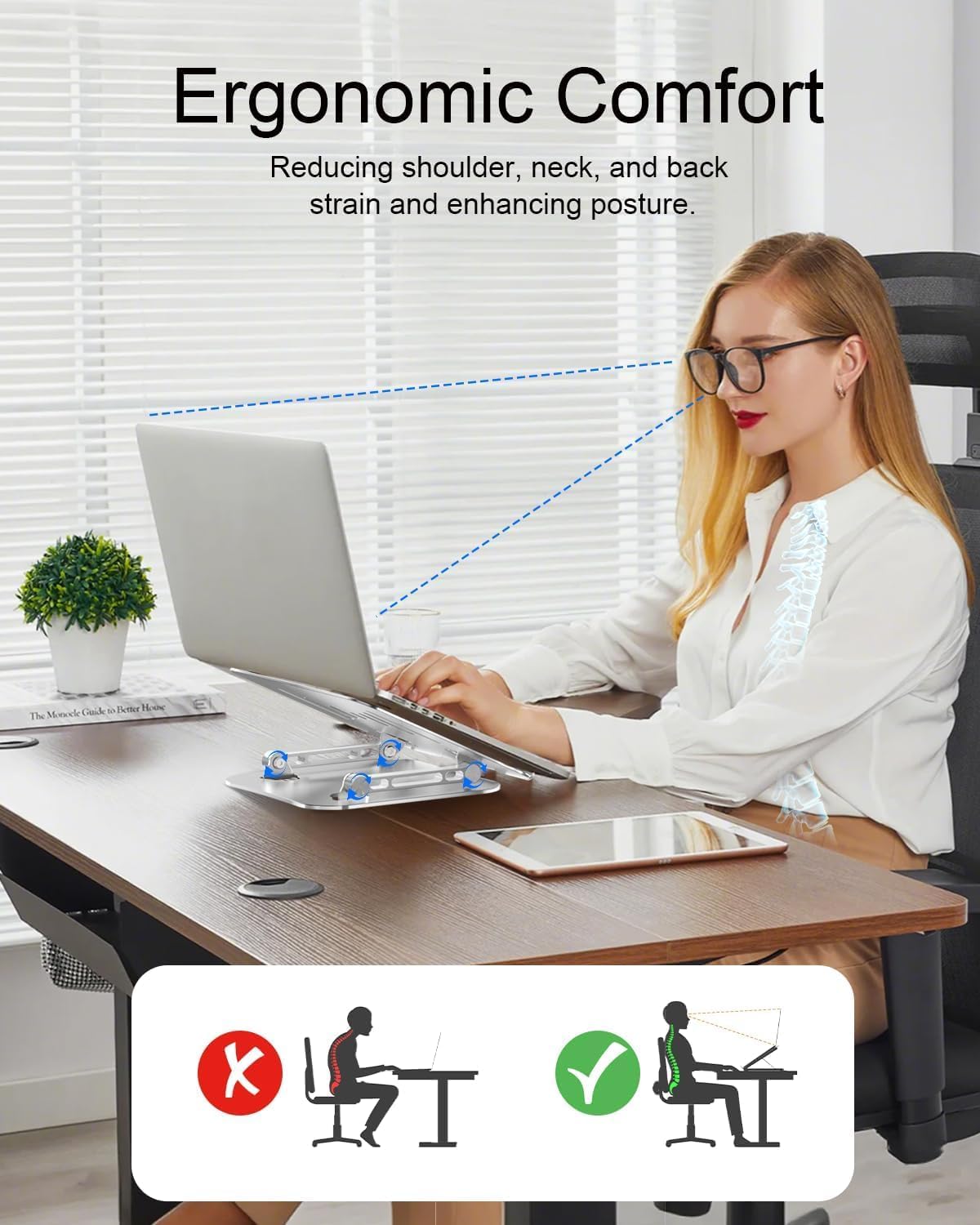 Laptop Stand for Desk, Adjustable Laptop Riser Holder | Aluminum Foldable Desktop Book Stands, Ventilated Cooling Computer Notebook Stand with 10-17" (Silver)