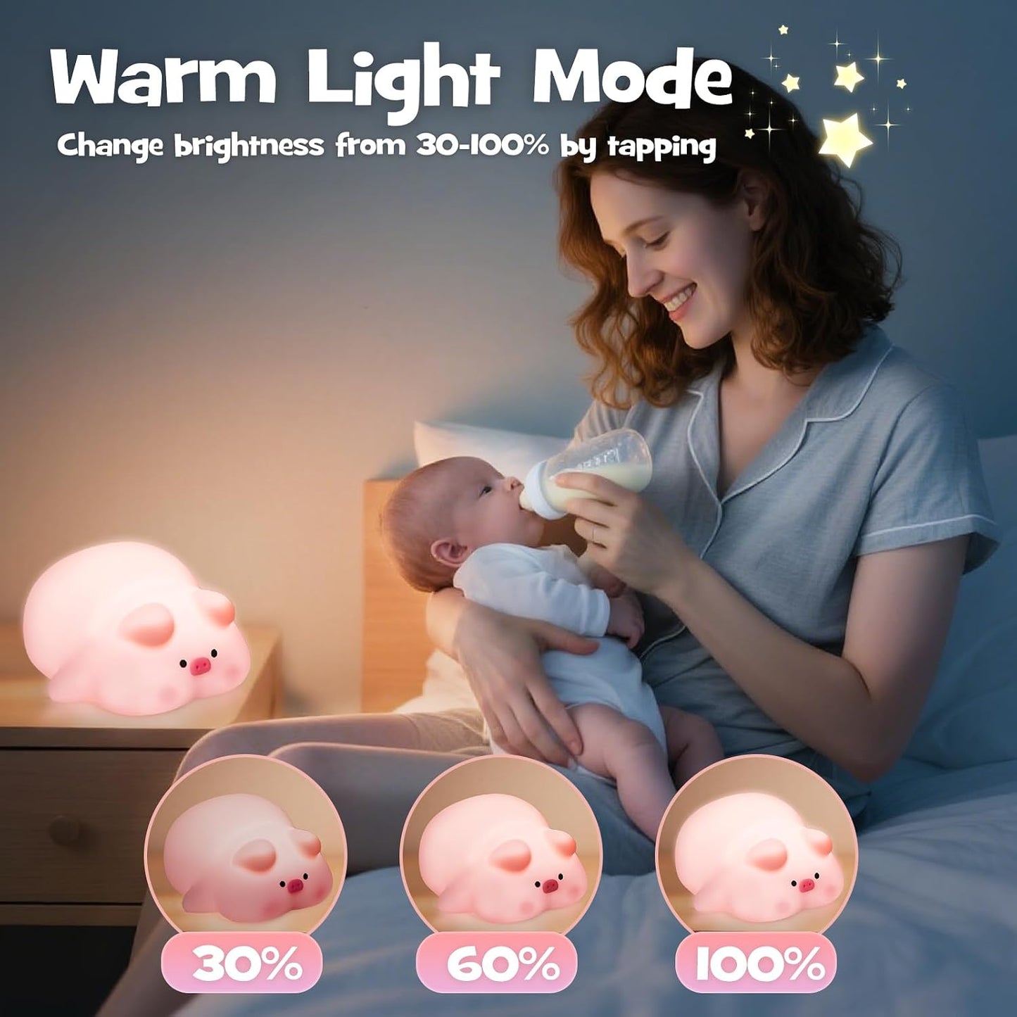 Squishy Pig Night Light 3 Brightness Adjustable Cute Lying Flat Piggy Light with Timer Nursery Breastfeeding Nightlight Rechargeable Silicone Touch Bedside Animal Lamp for Home Bedroom Dorm Decor