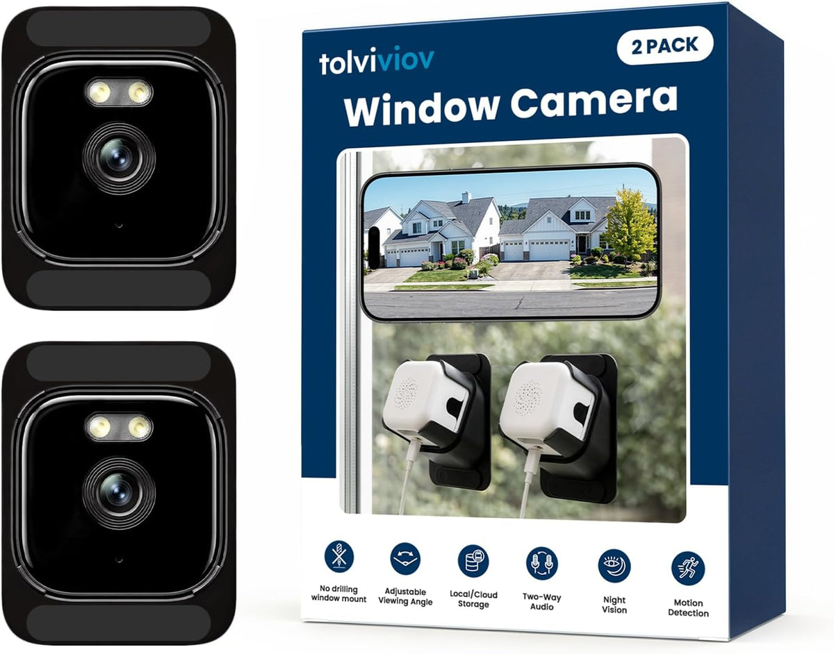 2K Window Security Camera, No Drill Mount with Anti-Glare Glass Design