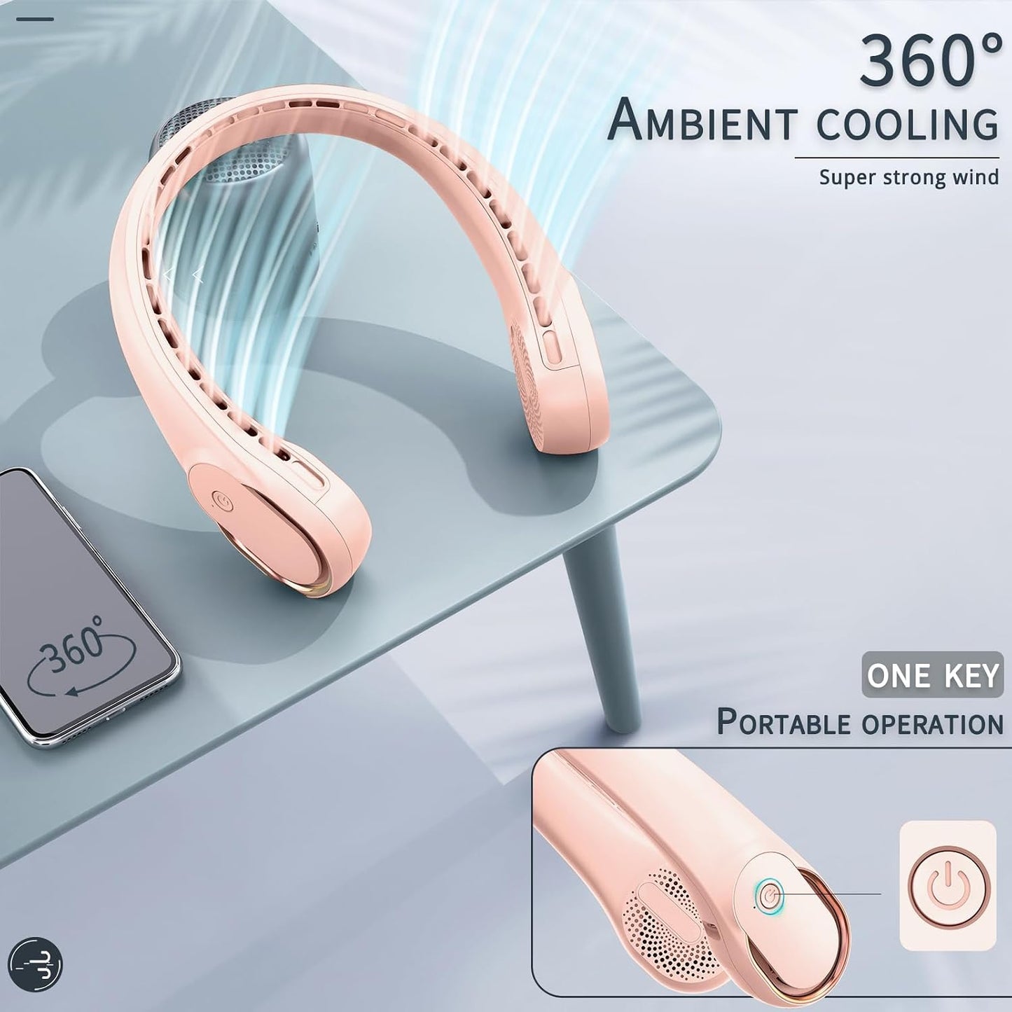 ASNUG Portable Neck Fan, Neck Fans for Women, 4000 mAh Rechargeable Personal Fan,360° Hands Free Bladeless Fan, 3 Speeds Adjustable, Faster Cooling, Super Quiet, Suitable for Home, Office, Travel