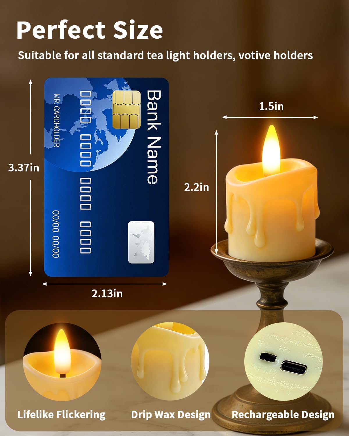 6 Pack Rechargeable Flameless Candles with Remote Timer | 1.5"x2" LED Tea Lights Flickering Small Candles Battery Operated Votive Fake Candles for Halloween Wedding Party Table Decor