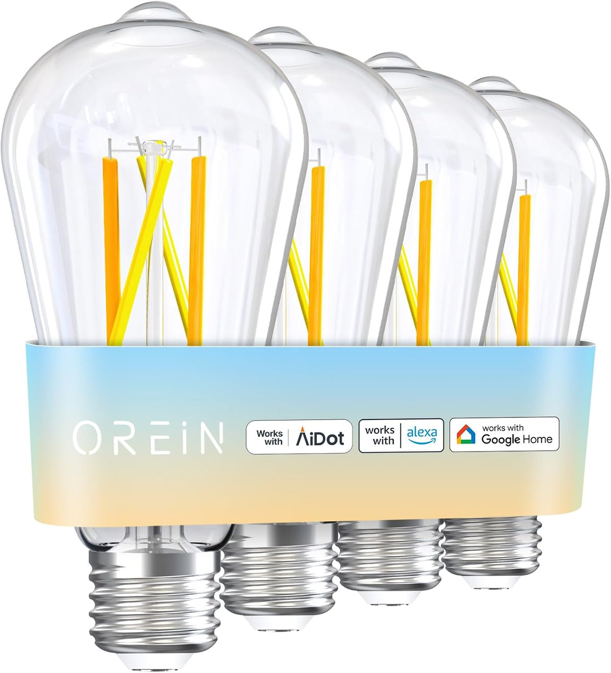 OREiN Smart Edison Light Bulbs, 2.4 Ghz Wi-Fi ST19(58) Vintage Light Bulbs E26, 800LM Dimmable via app, 2700-6500K Tunable, Smart LED Filament Bulb Works with Alexa/Google Home, 60W Equivalent 4Pack