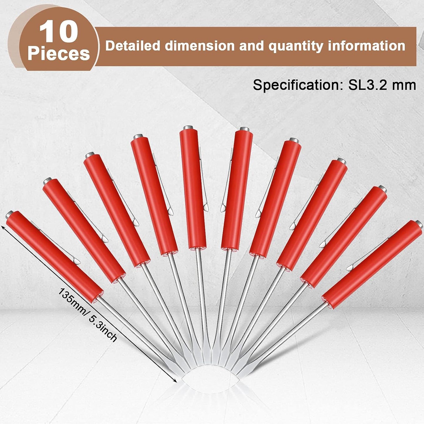 Honoson 10 Pcs Pocket Screwdriver Magnetic Mini Slotted Flathead, Red | Small Slotted Tool with Pocket Clip, Single Blade for Electrician Mechanical Work, Portable Mini Set for Quick Repairs
