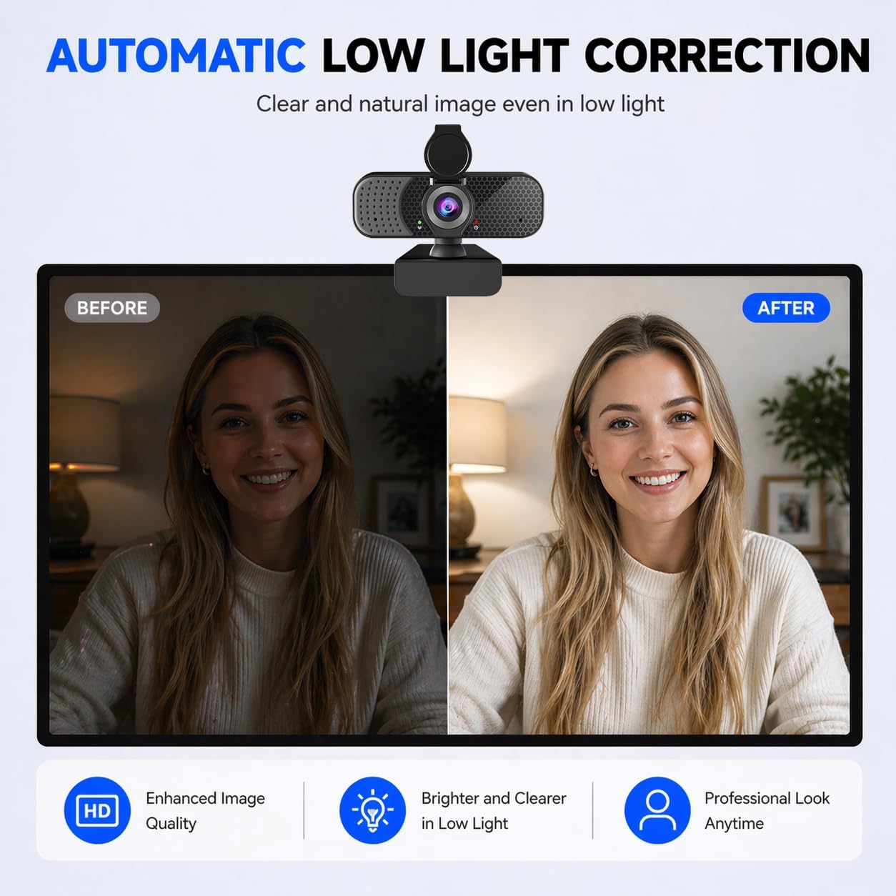 C26 1080P Webcam with Microphone USB Computer Camera USB-A-USB-C Adapter | 105° FOV Noise-Reducing Mic, Auto Light Correction, Privacy Cover & Tripod, Plug&Play for PC/Mac/Laptop, Zoom/Teams/Streaming