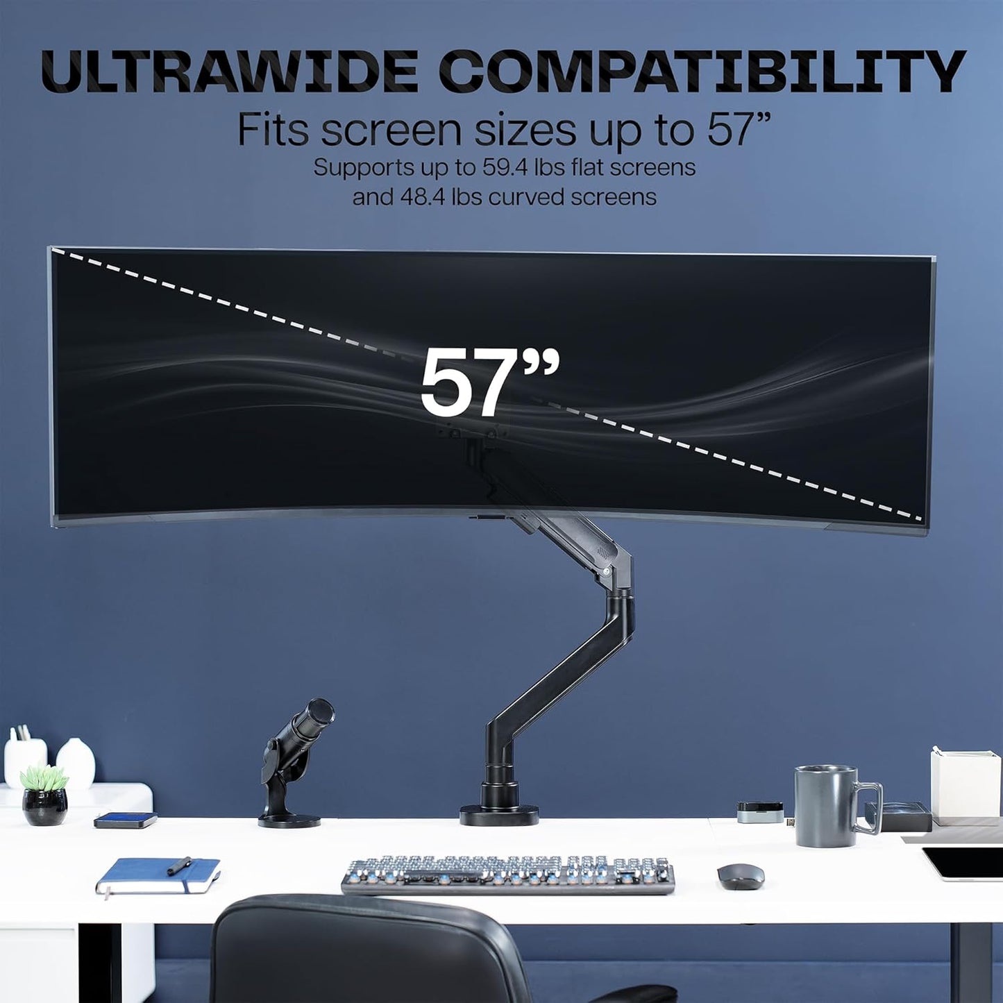 VIVO Heavy Duty Ultrawide Monitor Arm for 57 inch Screens up to 59.4 lbs, Desk Mount TV and Monitor Stand Designed for Samsung Odyssey Ark, Neo G9, ViewFinity S9, and More, Black, STAND-GT57