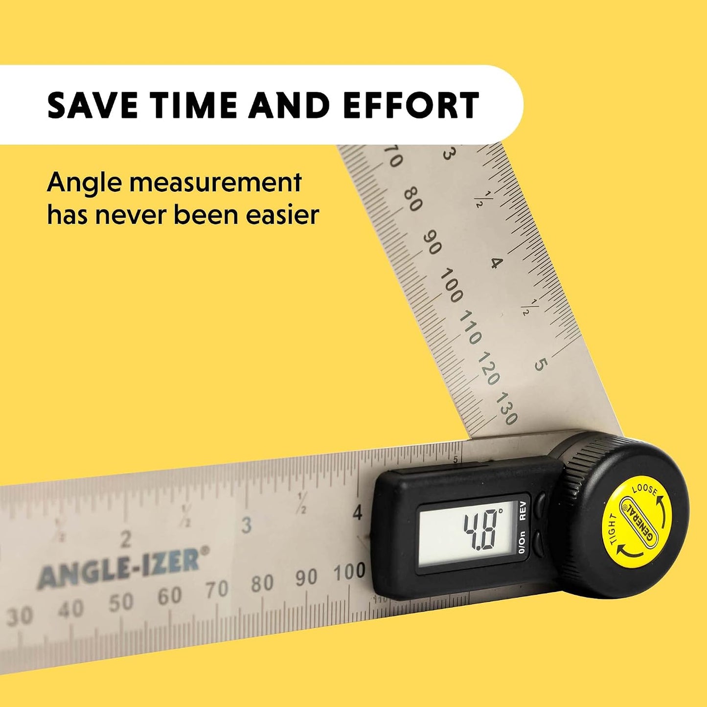 General Tools Digital Angle Finder Ruler #822 - 5" Stainless Steel Woodworking Protractor Tool with Large LCD Display