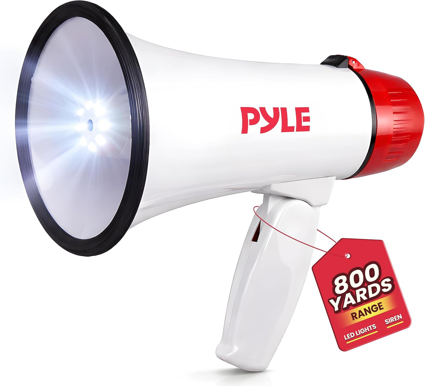 Pyle 30W Megaphone Bullhorn with Built-in Siren, LED Lights, Adjustable Volume Control, 800-Yard Range, Lightweight & Portable - Ideal for Football, Soccer, Baseball, Cheerleading & Safety Drills