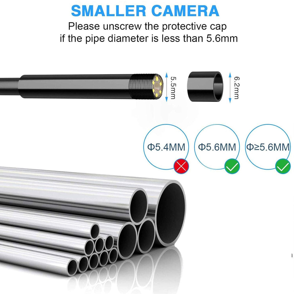 5.5mm Endoscope,1080P HD Borescope Inspection Camera with Light | Snake Camera for iPhone & Android, 5FT Flexible Cable, IP67 Waterproof, for Automotive HVAC Mechanic, Tools for Men