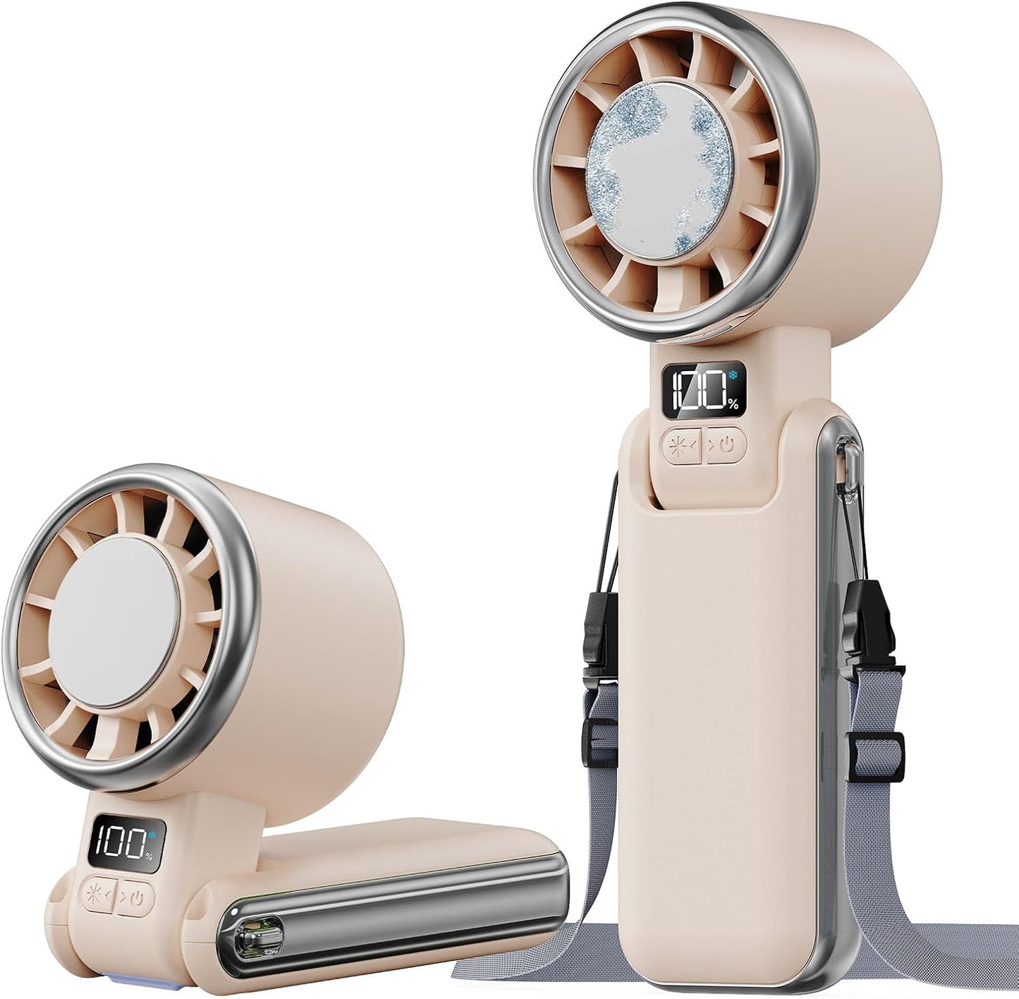 SHEWIND Portable Handheld Fan with Ice Cooling - 5 Gear High Speed Personal Turbo Fan Rechargeable, Up to 13 Hrs, Mini Hand Fans for Travel Essentials, Beach Vacation, Gifts for Women, Men (Cream)