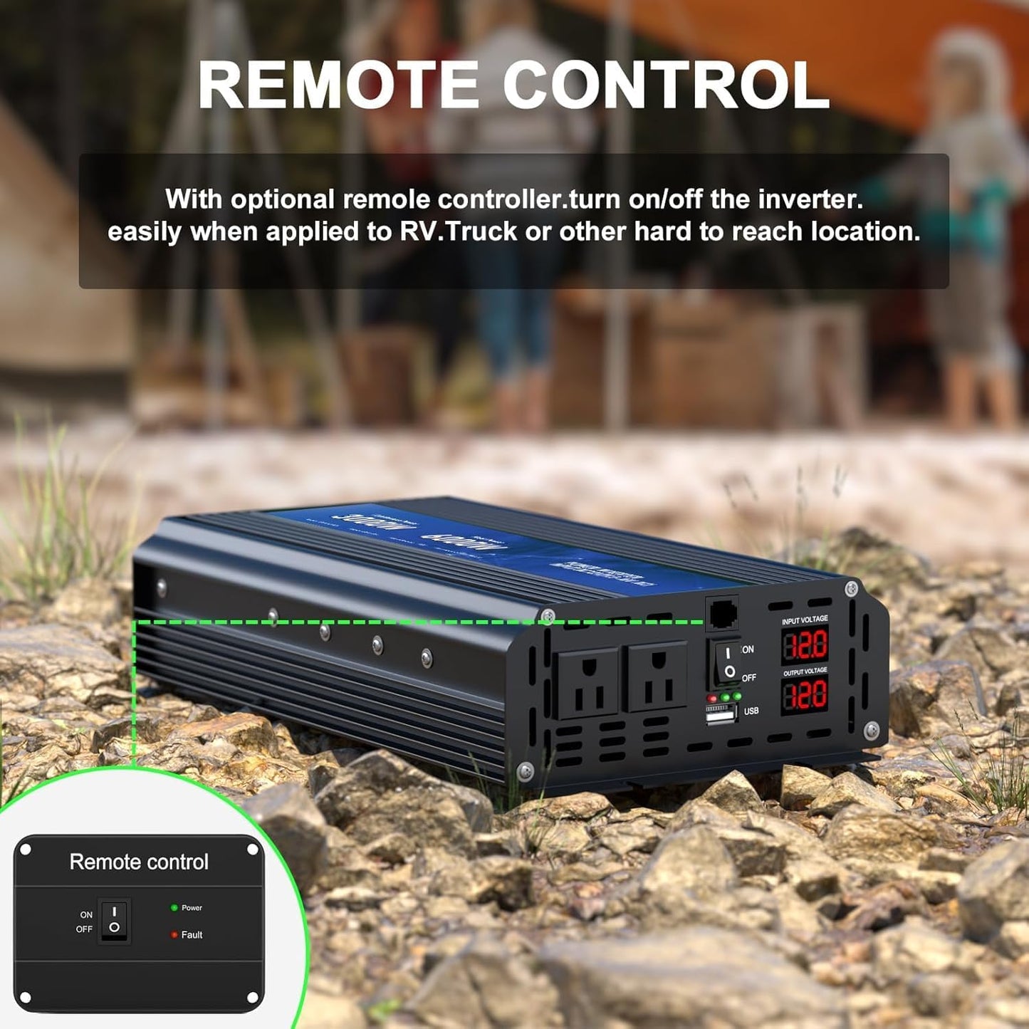 3000W Power Inverter 12V DC to 110V/120V AC Converter, 6000W Peak RV Use | LCD Display & Remote Control, Dual AC Outlets，3.4A USB Port for RV, Truck, Solar System, Emergency Backup, Camping,Off-Grid