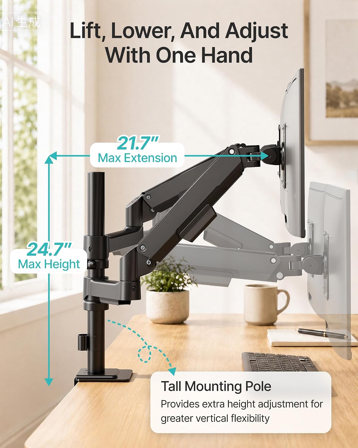 PEGZONE Dual Monitor Stand for 17-32 Inch Screens,Full Motion Desk Mount