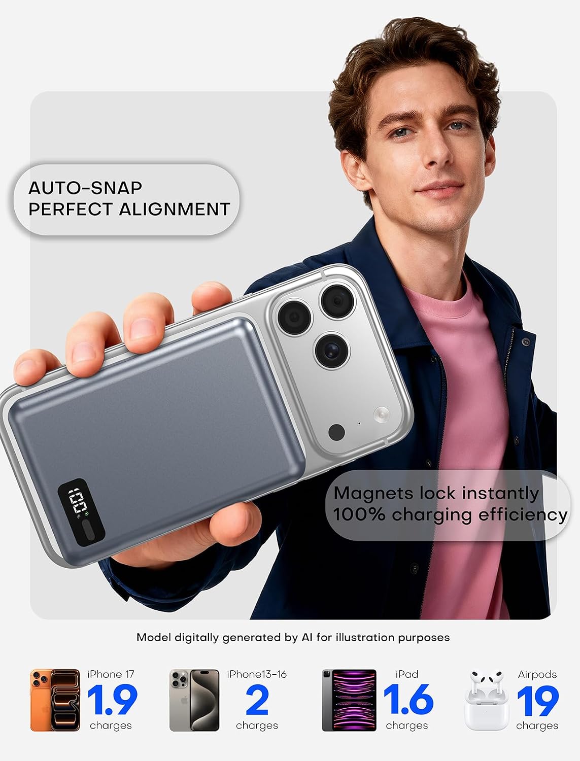 for Magsafe Power Bank Portable Charger 10000mAh Qi2 for iPhone 12-17 | Magnetic USB C Battery Pack, PD 20W Ultra Fast Charging