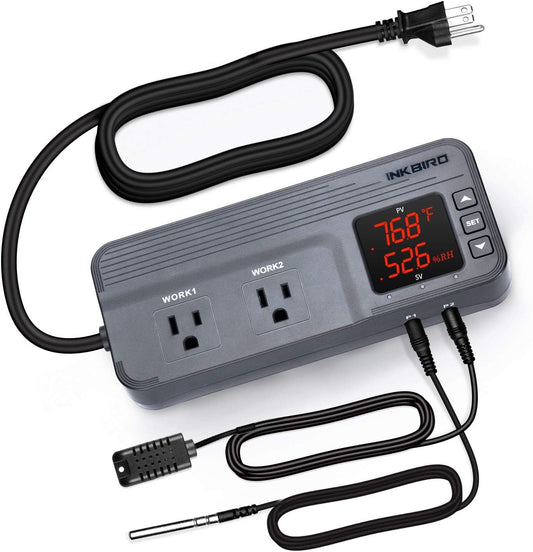 Inkbird Temperature and Humidity Controller ITC-608T Pre-Wired Dual Stage Thermostat 120VAC 15A 1800W ETL Listed Mushroom Greenhouse Homebrew