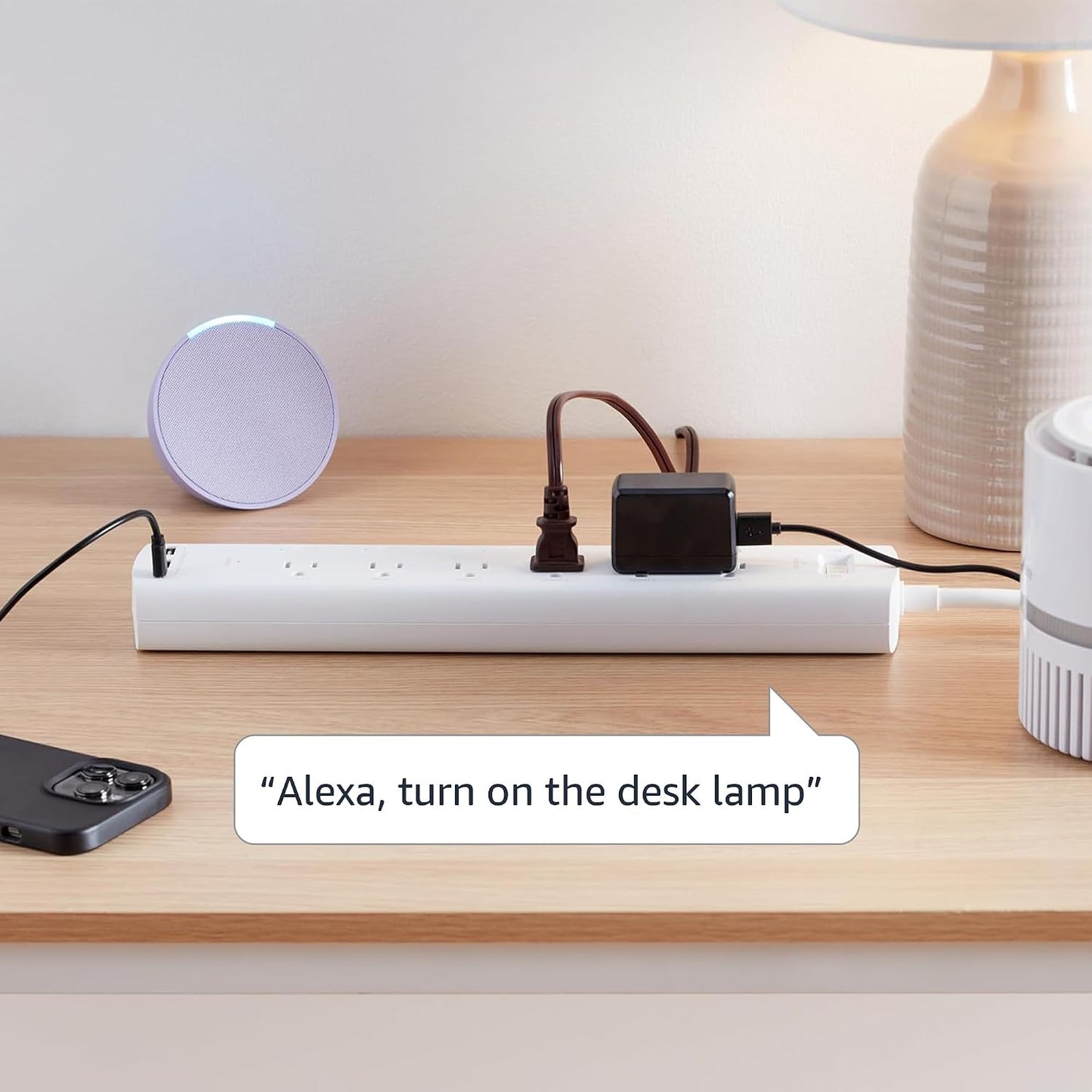 Amazon Basics Smart Plug Power Strip with 6 Individually Controlled Outlets and 3 USB Ports (2 USB-A and 1 USB-C), WiFi, Works with Alexa Only, 2.4 GHz, No Hub Required, White