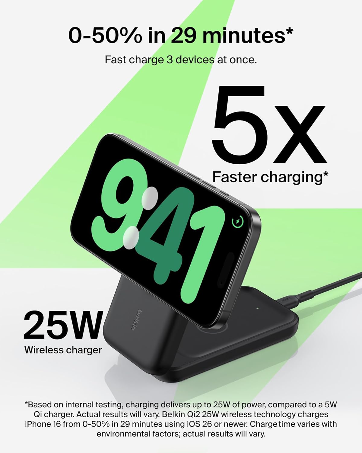 Belkin Qi2.2 25W Magnetic Wireless Charging Station, 3-in-1 Foldable Stand | MagSafe compatible, charging dock, iPhone 17/16/15, Apple Watch, AirPods, Pixel 10, foldable, 45W adapter