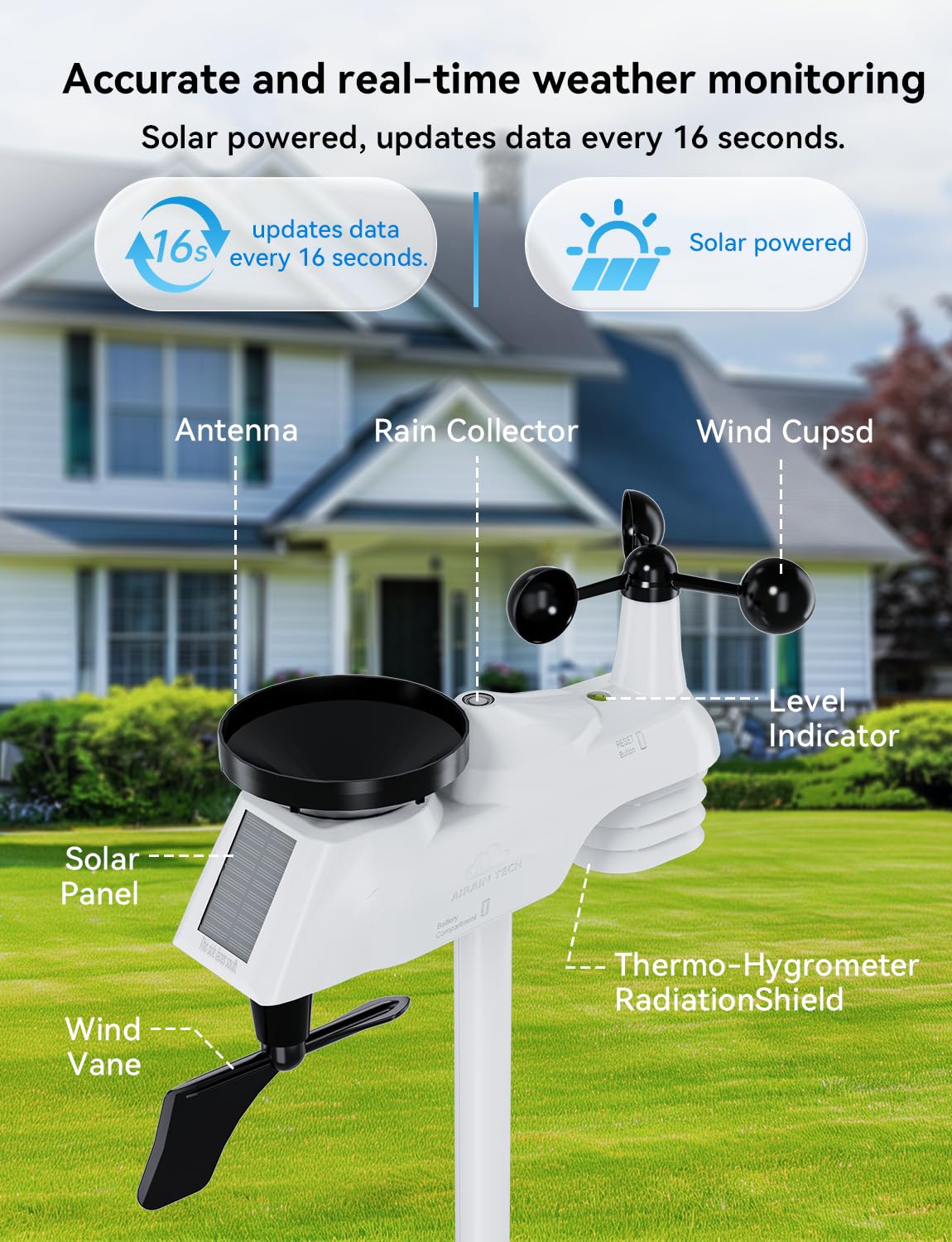Wireless Weather Station,Featuring a rain Gauge,Wind Speed/Wind Direction, Indoor Temperature/Humidity,barometric Pressure,Alarm Clock, Moon Phase,Weather Forecast, etc. (No WiFi).