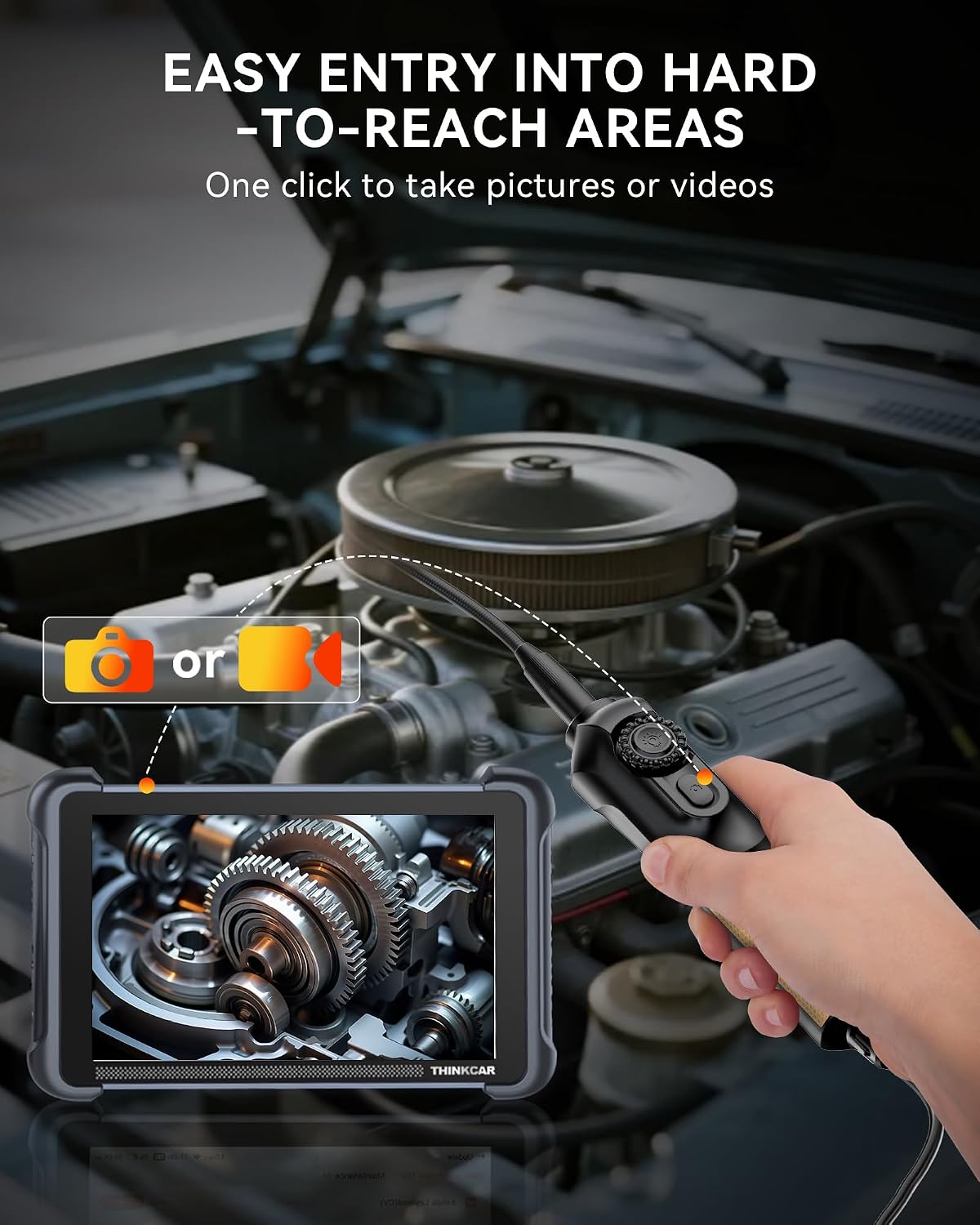 THINKCAR TES102 Endoscope Inspection Camera, 5.5mm 2MP HD Borescope | 6 Adjustable LED Light, IP67 Waterproof, One Click Snapshot, 35.43'' Semi-Rigid Cable, Compatible with PC & Thinkcar Scanners