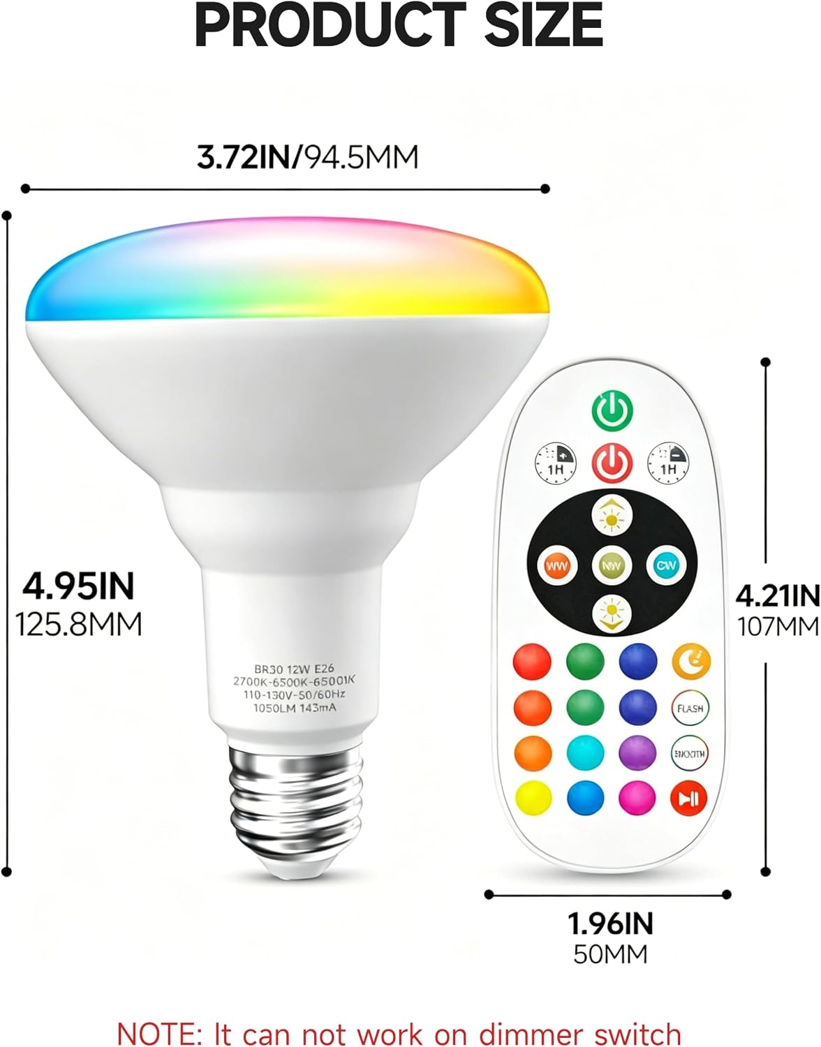 BR30 LED Light Bulbs, Color Changing LED Bulbs with Remote, 2 Pack