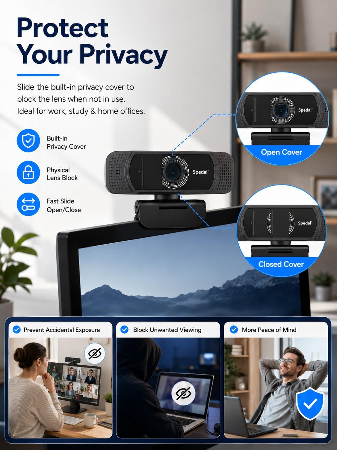 1080P Webcam with Microphone for Laptop and Desktop | Wide-angle web camera with auto light correction and plug-and-play setup for Zoom, video calls, streaming and classes.