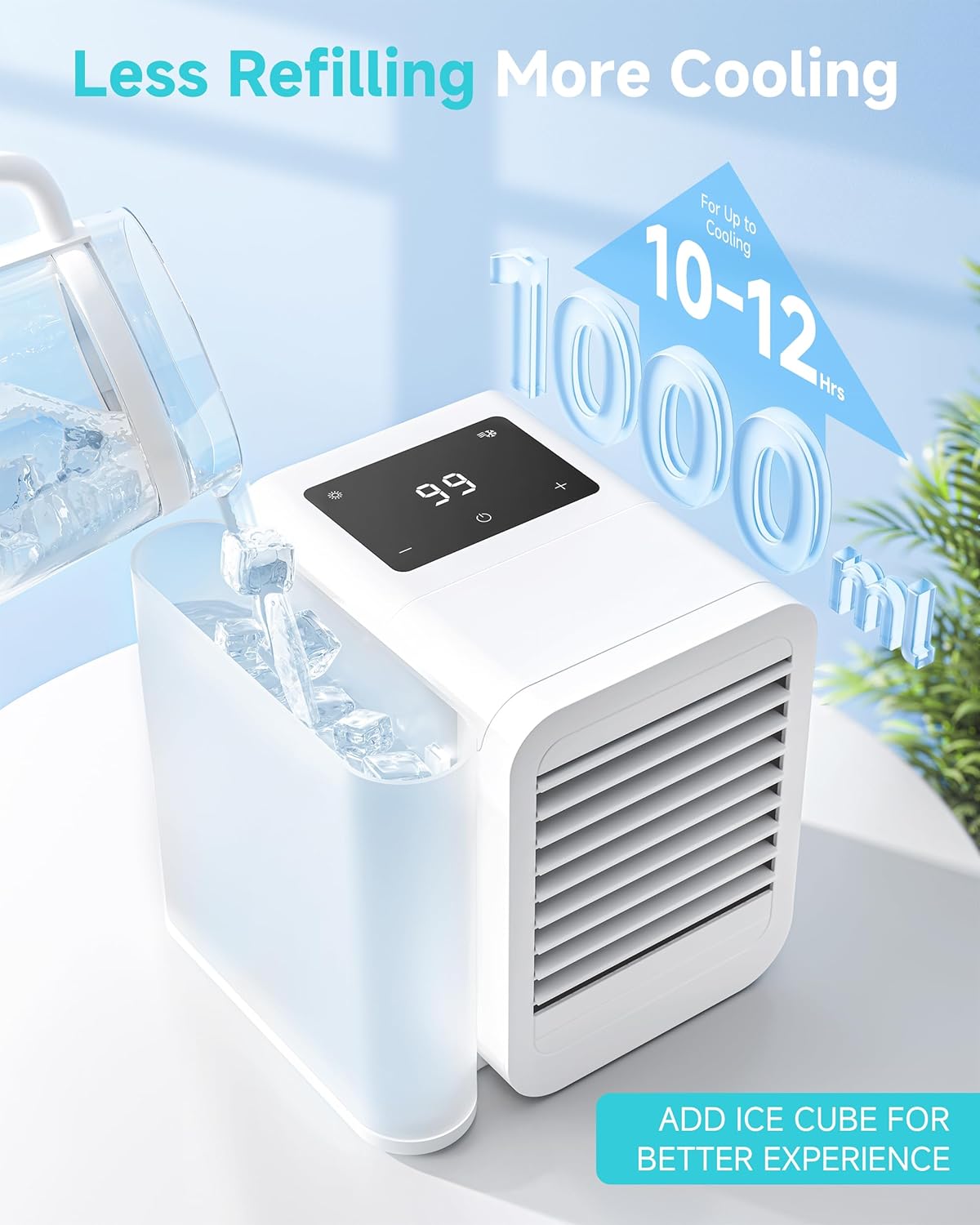 Portable Air Conditioners Fan: Air Conditioner, Ac Unit | Evaporative Air Cooler - Personal Mini Air Cooler with Timer & 7 Light Ac Unit for Bedroom Room Desktop Office (Pearl White)