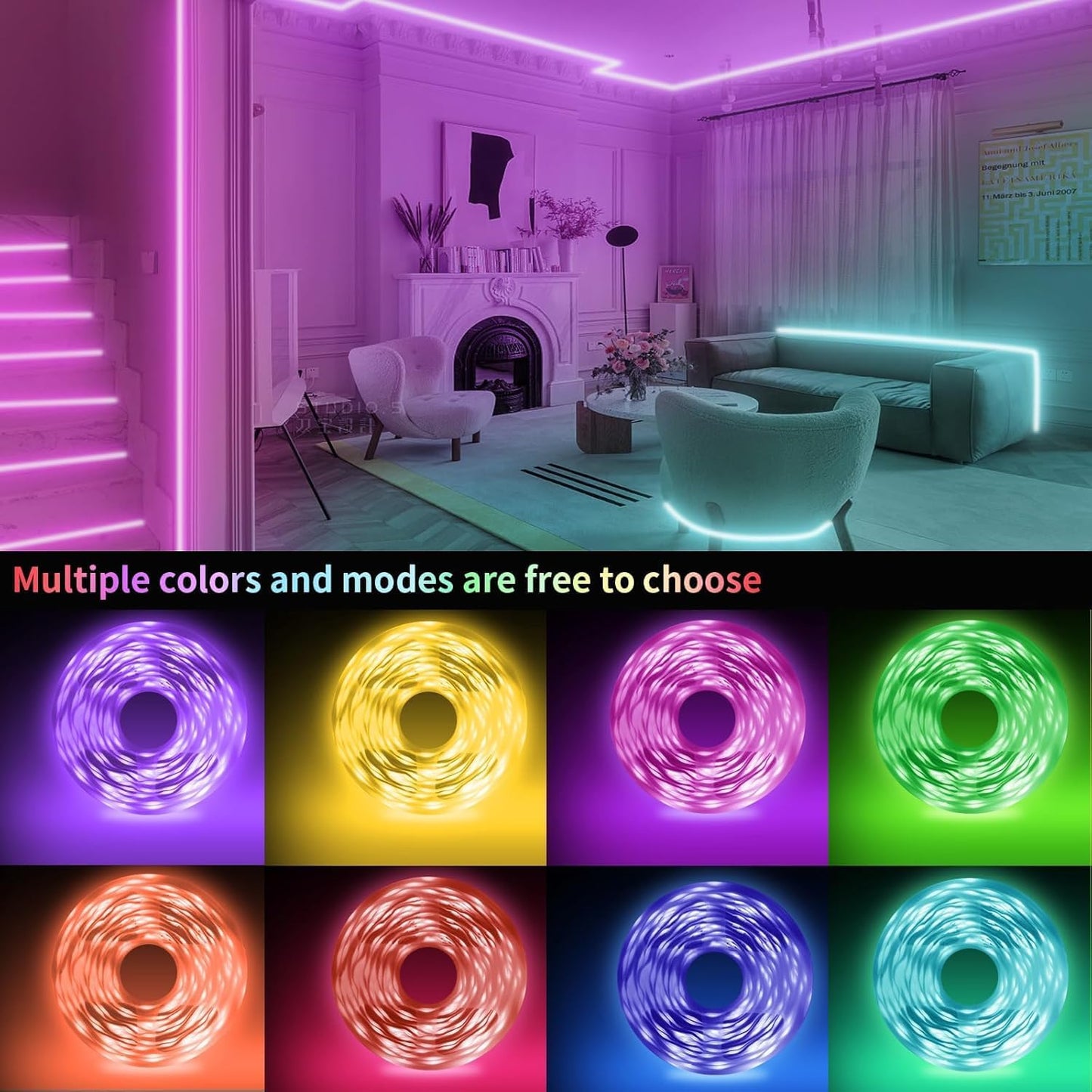 KSIPZE Led Lights for Bedroom 50ft Led Strip Lights with Remote App Control | RGB Color Changing Music Sync for Room Bedroom Lighting Flexible Home Décor