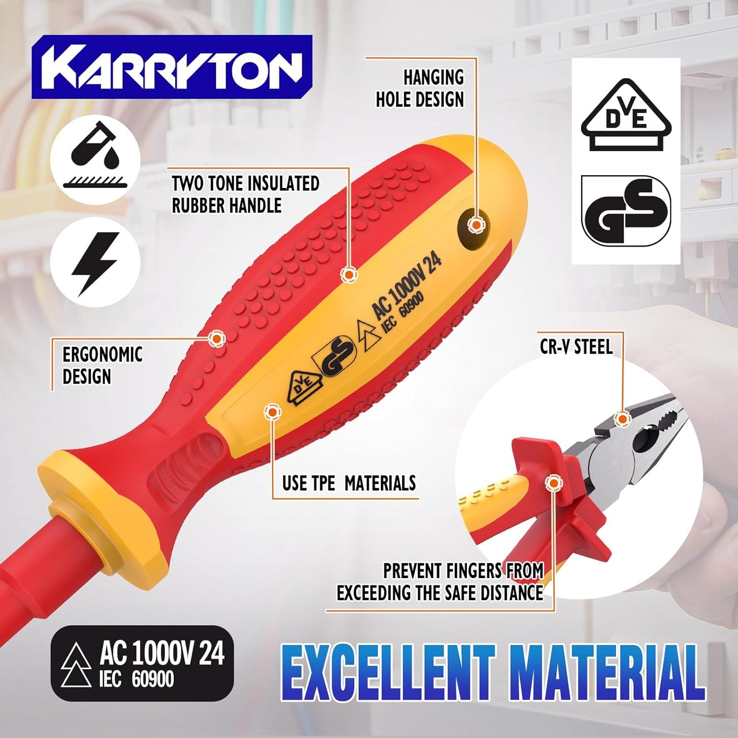 14PCS 1000V Insulated Electrician Tool Set | VDE certified electrical tools kit with pliers, screwdrivers, voltage tester, ideal for home and industrial electrical repair