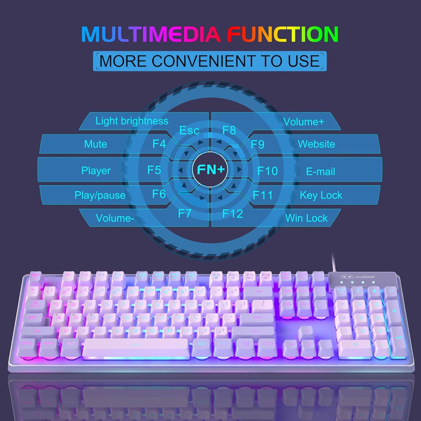 Gaming Keyboard and Mouse Combo, K1 RGB LED Backlit Wired Keyboard with 104 Key Computer PC Gaming Keyboard for PC/Laptop (Purple)