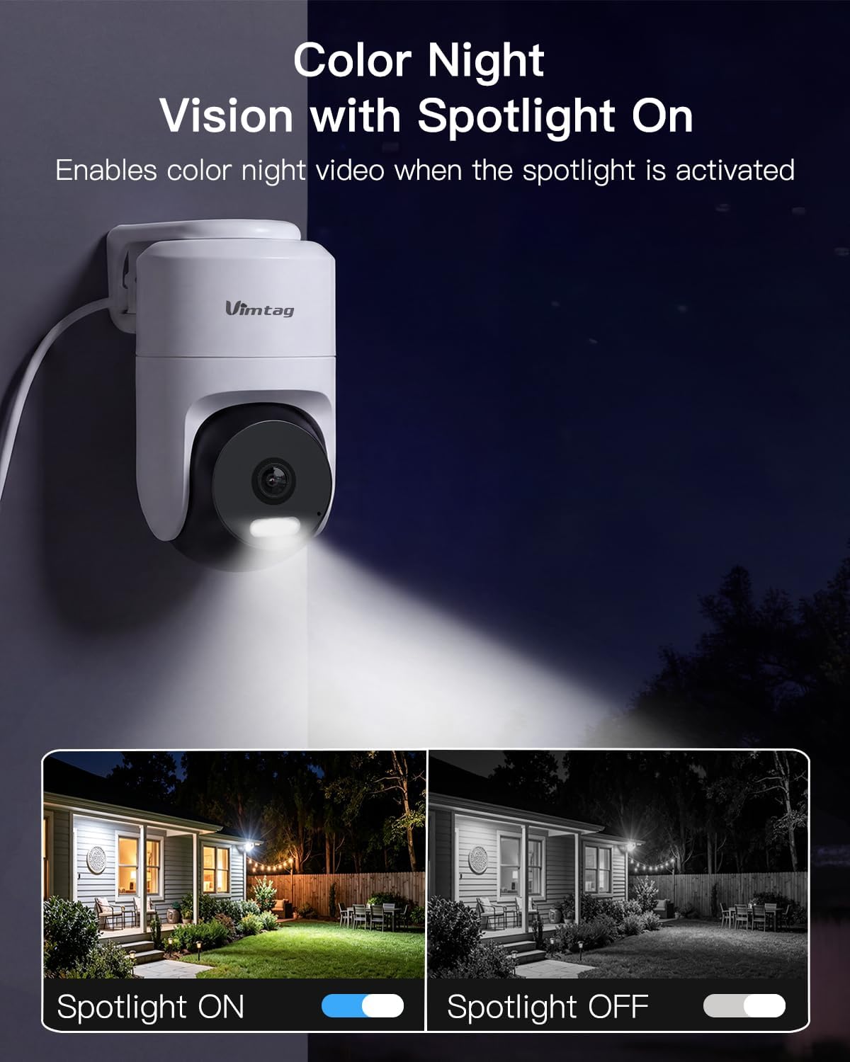 VIMTAG Pan/Tilt Outdoor Security Camera, 2.5K 4MP WiFi Home CCTV Camera, 360° View & Motion Tracking, Color Night Vision, 2-Way Audio, AI Detection Alarm, IP66, Cloud & SD Card Storage, Works w/Alexa